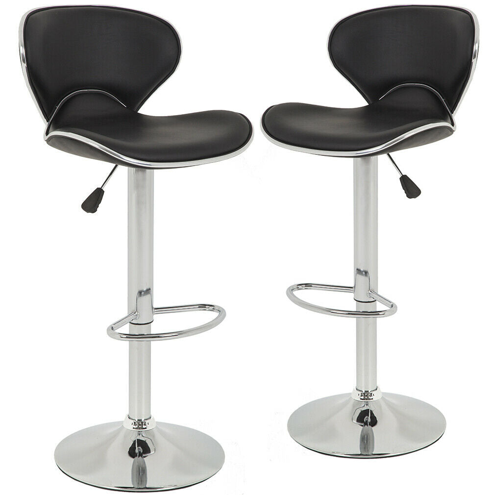 Set of 2 Bar Stools Black PU Leather Modern Hydraulic Swivel Dinning Chair