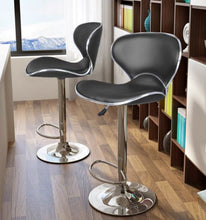 Load image into Gallery viewer, Set of 2 Bar Stools Black PU Leather Modern Hydraulic Swivel Dinning Chair
