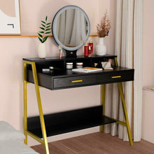 Load image into Gallery viewer, Elegant Vanity Table with Round Mirror LED Lights and 2 Drawers Makeup Dressing Desk
