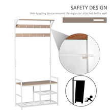 Load image into Gallery viewer, Sturdy Natural/White Hallway Tree Bench Organizer with 9 Coat Hooks Large Sitting Bench 3 Shelves
