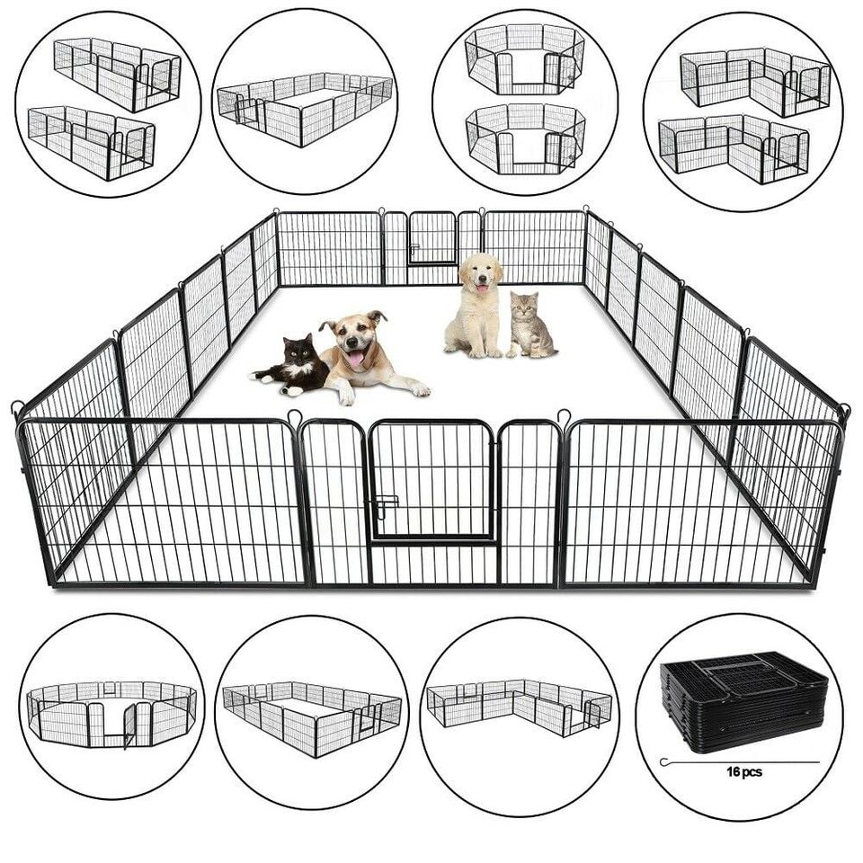 NEW! Heavy Duty 24-Inch 16 Panels Dog Cat Metal Kennel Playpen Exercise Fence Safe for Pets