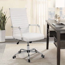 Load image into Gallery viewer, Classy High-Back PU Leather Ribbed Office Chair Adjustable Swivel Desk Task Chair White
