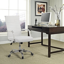 Load image into Gallery viewer, Classy High-Back PU Leather Ribbed Office Chair Adjustable Swivel Desk Task Chair White
