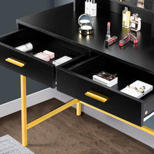 Load image into Gallery viewer, New Vanity Table with Stool, 3 Color Lighted Mirror, Makeup Vanity Dressing Table with 10 Lights and 2 Drawers, Gold and Black
