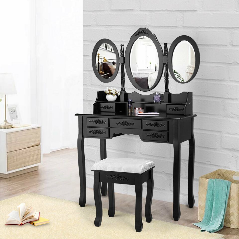 lukker Hvor fint En sætning Makeup Vanity Table Set, 7 Drawers, 3 Mirrors, Dressing Desk Vanity Se –  Home And More Direct