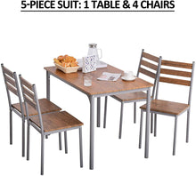 Load image into Gallery viewer, Charming 5pc Modern Wooden Counter Dining Kitchen Table Set 1 Table 4 Chairs Metal Legs Brown
