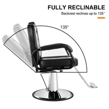 Load image into Gallery viewer, Reclining Barber Chair, All Purpose Hydraulic Salon Beauty Spa Chair, 360° Swivel, Black

