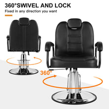Load image into Gallery viewer, Reclining Barber Chair, All Purpose Hydraulic Salon Beauty Spa Chair, 360° Swivel, Black
