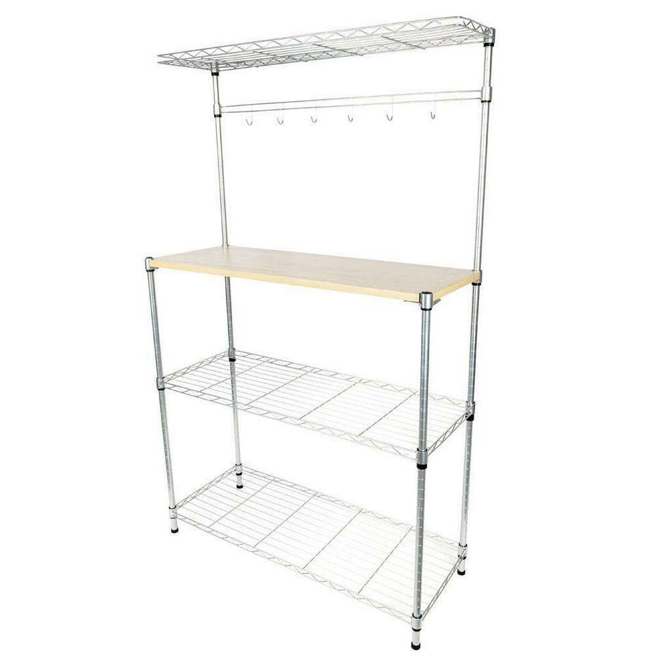 Stylish 4-Tier Baker's Rack Wood Table Kitchen Storage Rack Organizer Stand Shelves