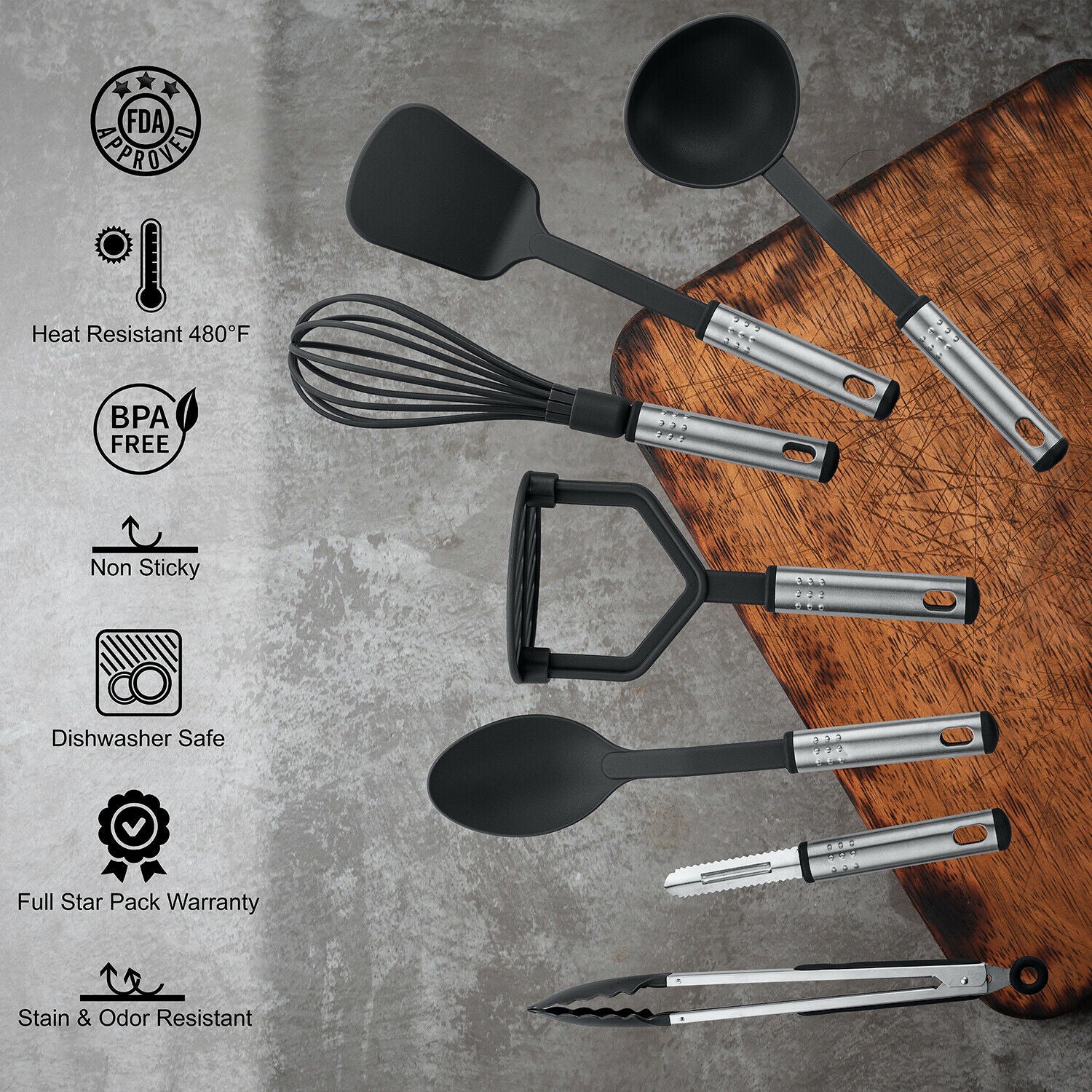 23 Piece Kitchen Utensils Set Cooking Tools - Nylon, Stainless Steel, –  Home And More Direct