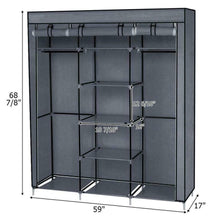 Load image into Gallery viewer, 69&quot; Simple Portable Closet Double Rod Storage Organizer Clothes Wardrobe in Grey
